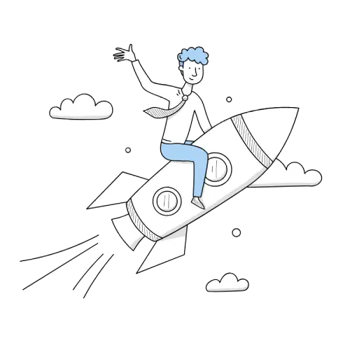 man on flying rocket